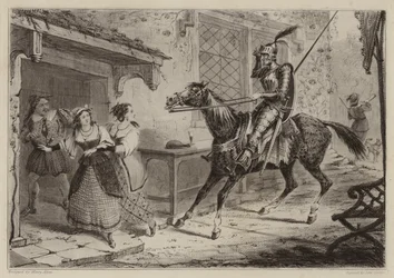 Knight (Don Quixote) arriving at inn